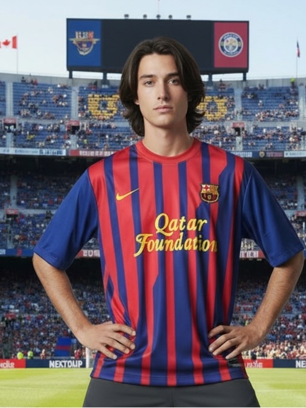 FC Barcelona Qatar Foundation Soccer Jersey- Red & Blue Size Medium